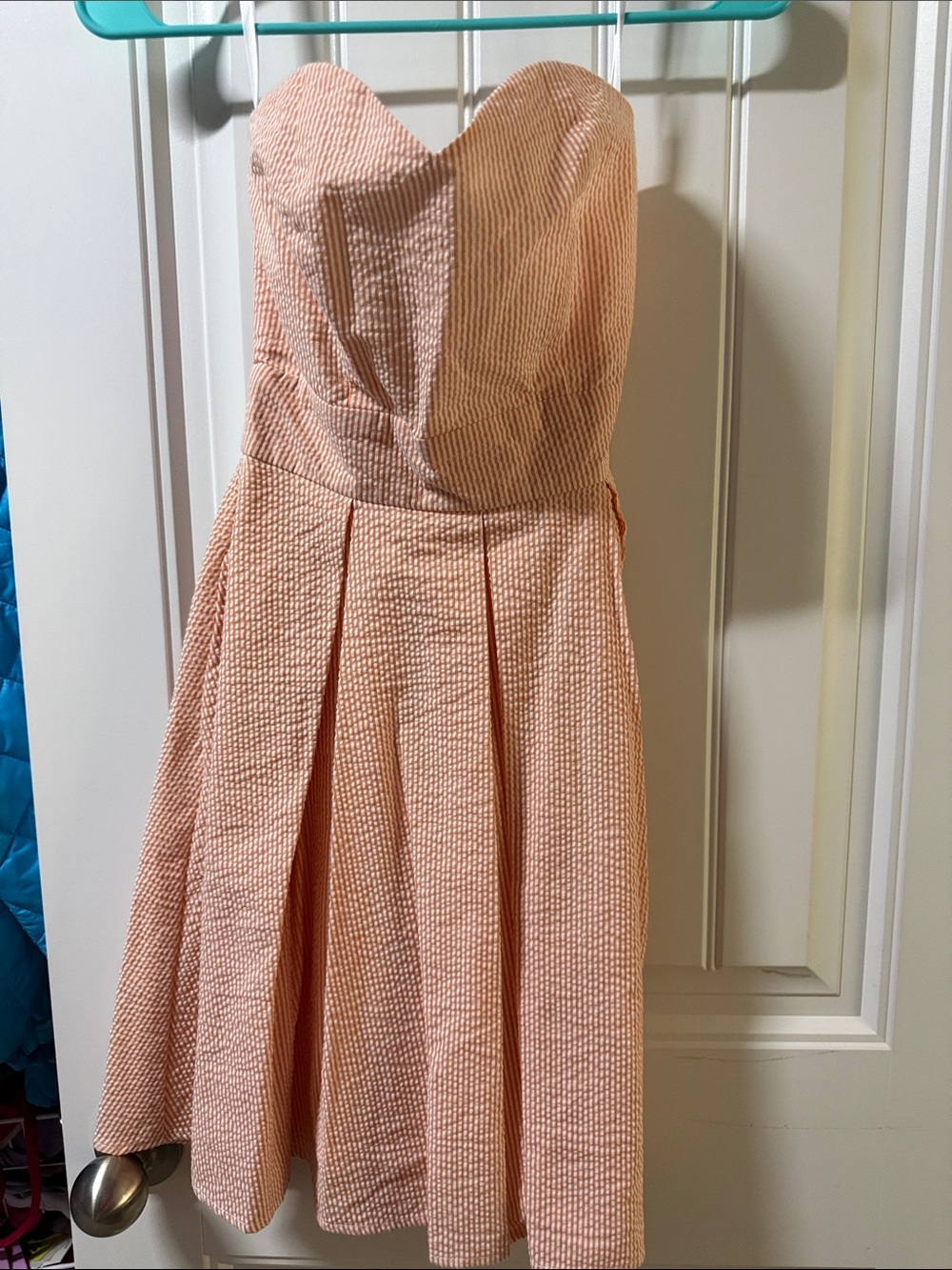 Lauren James Strapless Orange Seersucker Fit-and-Flare Dress